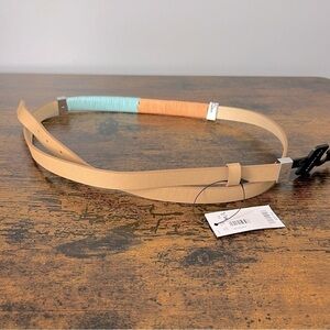 NWT The Limited tan belt with aqua coral wrapped detail, size M/L.